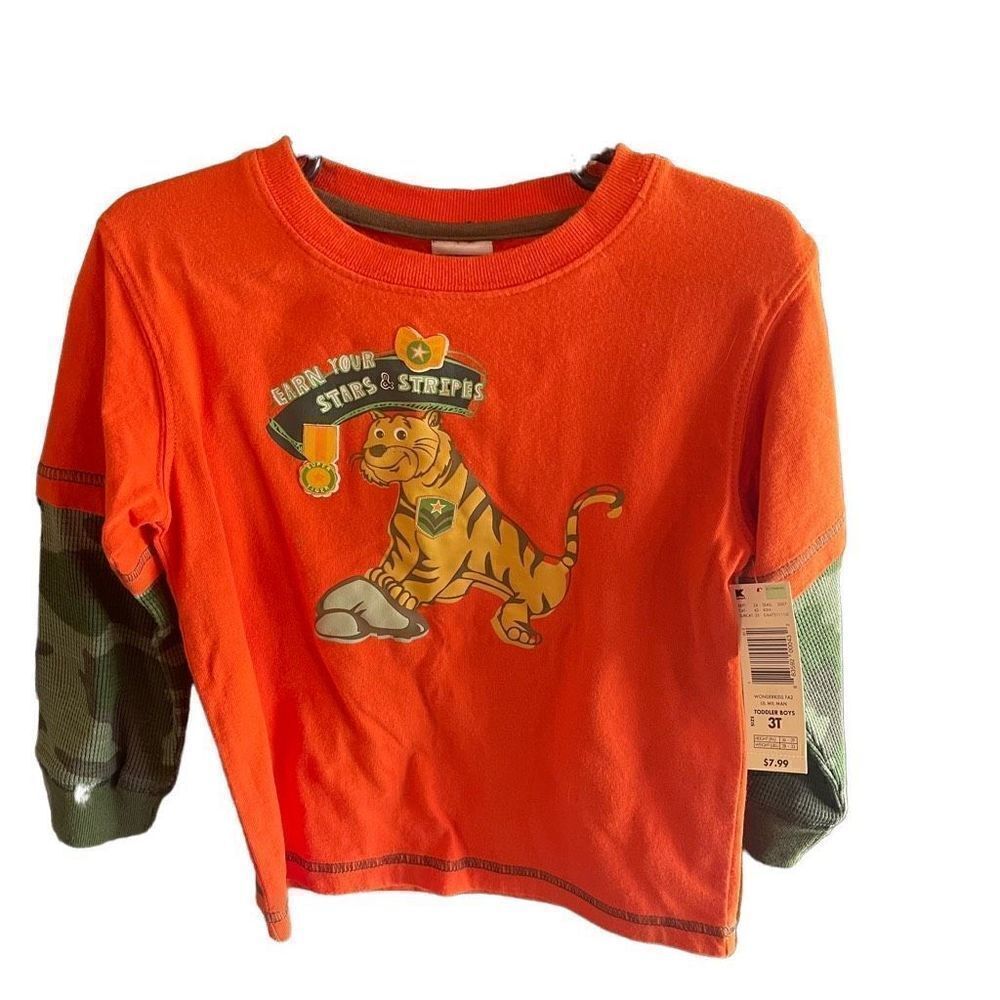 WonderKids long sleeved t tee shirt NEW NWT 3T tiger camo Earn Your Stars & Stri